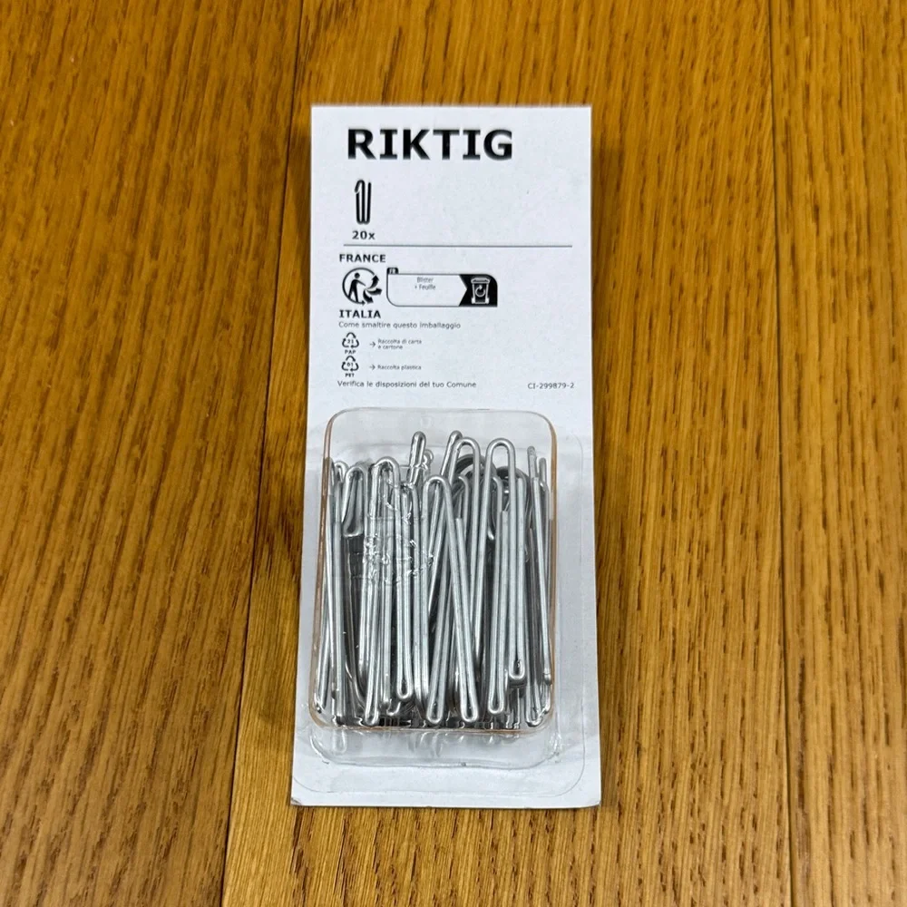 20 Pack - IKEA RIKTIG Curtain Hook Steel, Galvanized